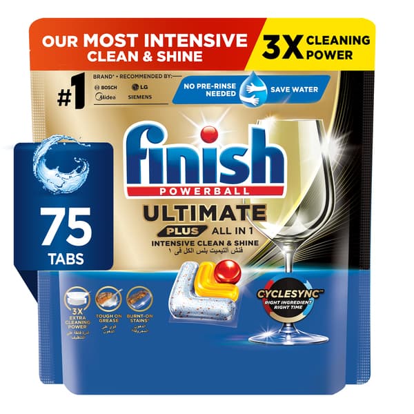 Finish Lemon Fragrance Powerball Ultimate Plus Dishwasher Detergent 75 Tabs