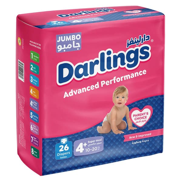 Darlings Jumbo Size 4+ Super Maxi Diapers (10-20Kg) 26Pcs