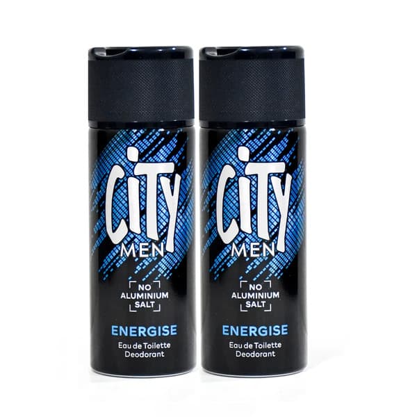City Men Energise No Aluminum Salt Eau De Toilette Deodorant 2X150Ml