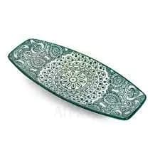 Che Brucia Boat Shape Plate Green Arabics 14Inch D03-075