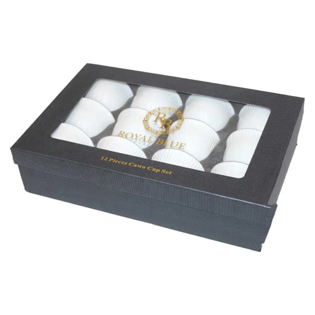 Royal Blue Cawa Cup 12 Pieces Set White Embosed LYB12/S