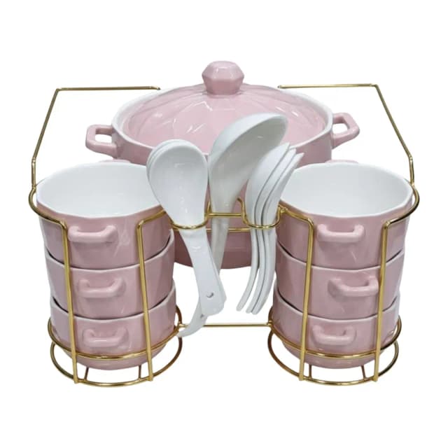 Fanar Ceramic Soup Bowl 15-Piece Set with Rack 667