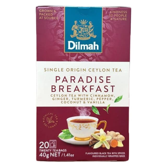 Dilmah Single Origin Ceylon Flavoured Black Tea – Paradise Breakfast (Cinnamon, Ginger, Turmeric, Pepper, Coconut & Vanilla) – 20 Tea Bags (40 g)
