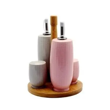 Decopor Pink-Gray Condiment Porcelain Set, 5 Pieces