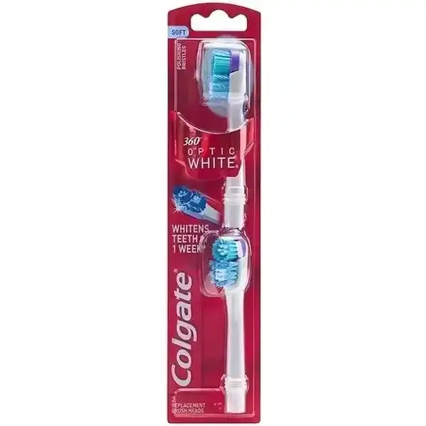 Colgate 360 Degree Sonic Optic White & Blue Soft Toothbrush Replacement Heads, 2 Pieces