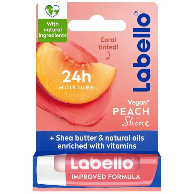Labello Lip Balm Peach Shine 24H Melt-In Moisture with Shea Butter and Natural Oils 4.8g