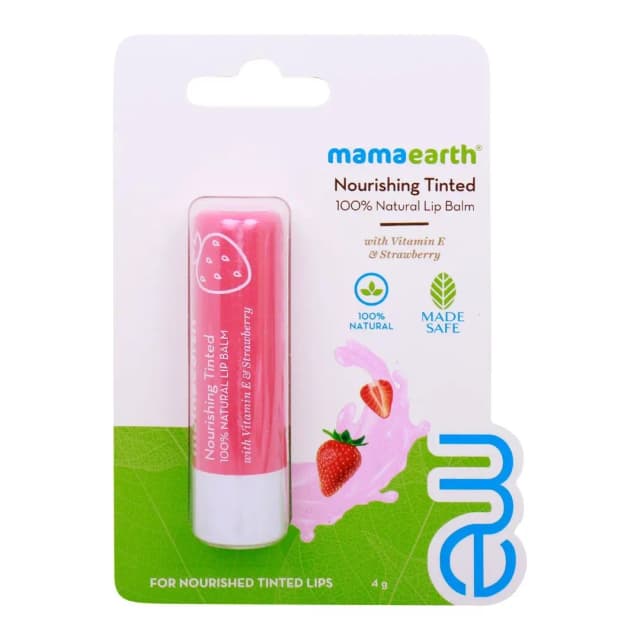 Mama Earth Lip Balm Nourishing Tinted 100% Natural with Vitamin E & Strawberry 4g