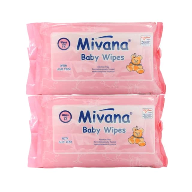 Mivana Baby Wipes Aloe Vera 72 's x2 Pieces Special Price
