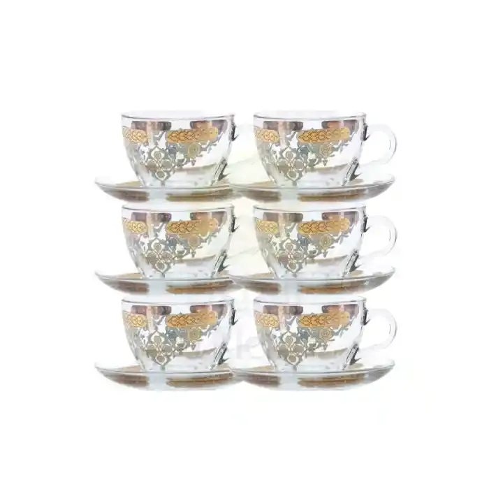 DIMLAJ TEA GLASS with PLATE SET 12PCS ASTD