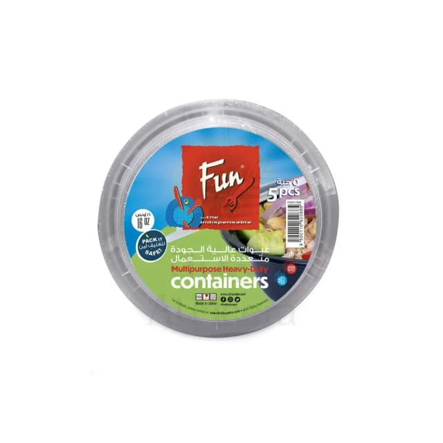 Fun Heavy Duty Container with Lid Round 16oz 5 Pcs