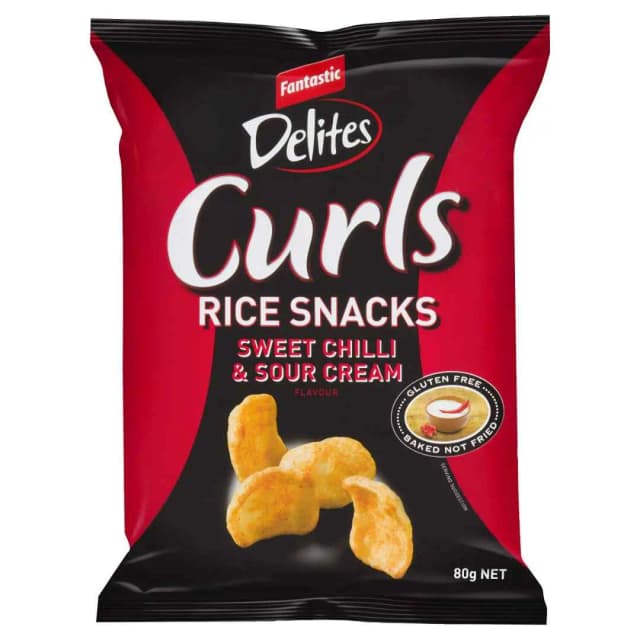 Fantastic Delites Curls Sweet Chilli And Sour Cream Rice Snacks 80g