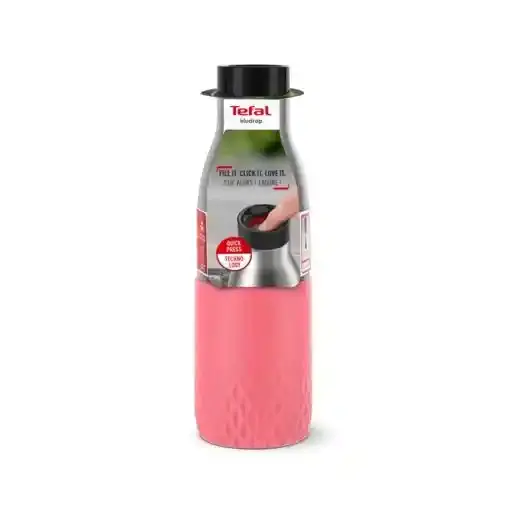Tefal Bludrop Stainless Steel Bottle 0.5 Litre Pink Sleeve, Thermal, Silicone Sleeve, Leak Proof, Sustainable