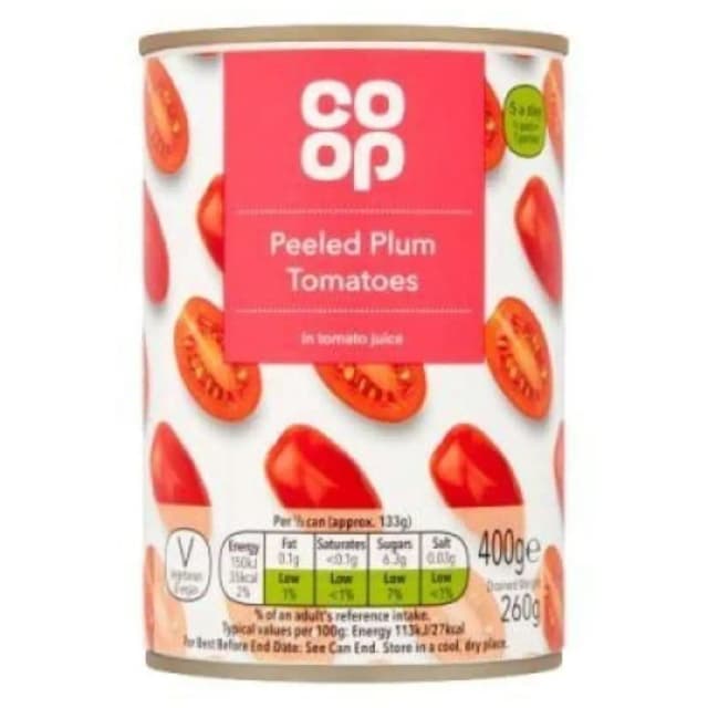 Co-Op Plum Tomatoes Peeled in Tomato Juice 400 g