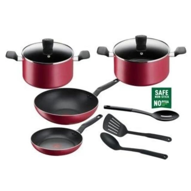 Tefal Cookware Set 9-Piece Red Stainless Steel