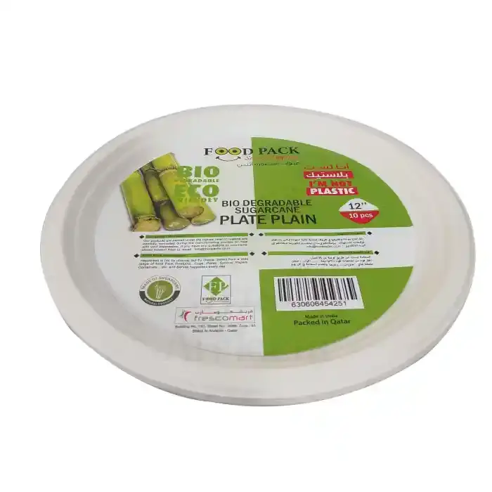 FOOD PACK Bagasse Plate Plain 12" 10Pcs