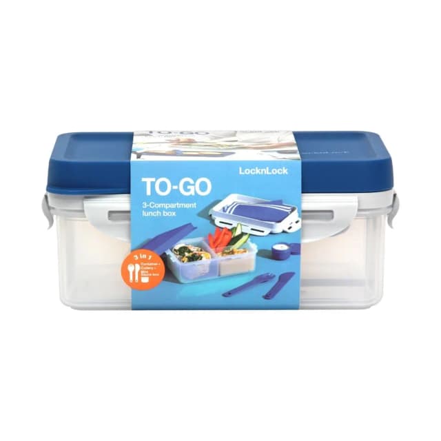 Lock & Lock To-Go-Lunch Box 1.2L 2-In-1 Fork & Knife Blue