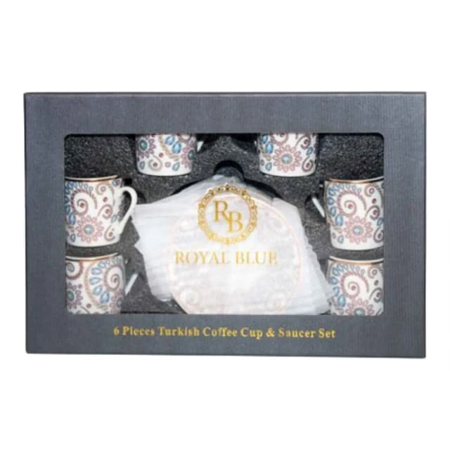 Royal Blue Turkish Coffee Cup & Saucer 6 pcs Set