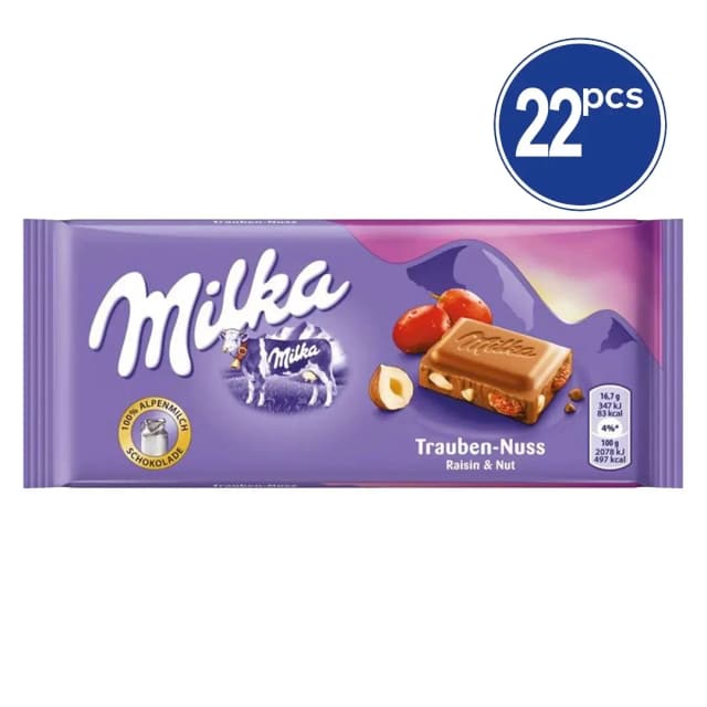 ميلكا شوكولاتة زبيب ومكسرات 22×100غم