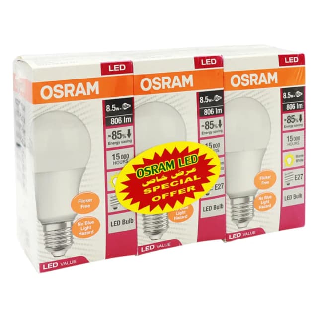 Osram LED Bulb 8.5W E27 Daylight 3 Pieces