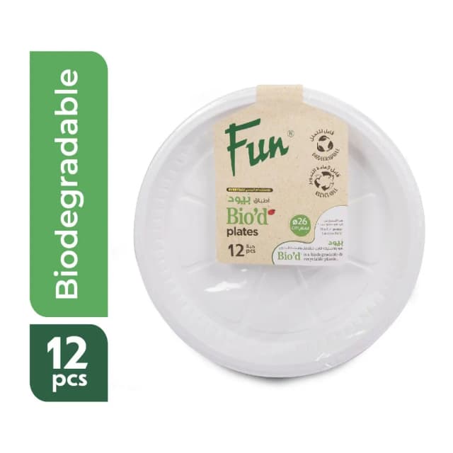 Fun Plate Biodegradable 26 cm White 12 pc