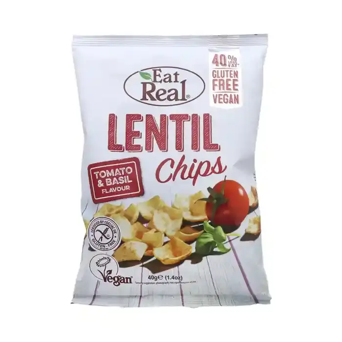 Eat Real Lentil Chips Tom & Basil 40G