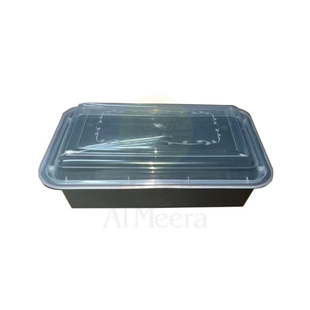 Black Microwavable Container Rectangle 38oz 38B with Lid