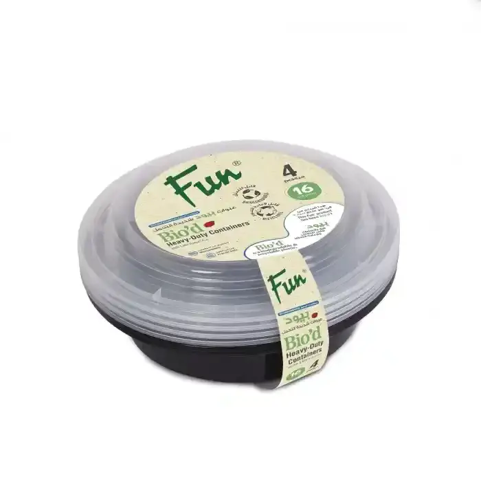 Fun Bio Container 16Oz with Lid 4Pcs Black