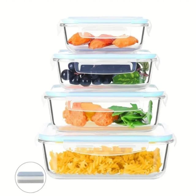 Royal Blue Rectangular Glass Food Container Set 4 pcs