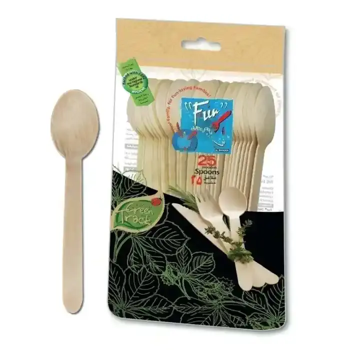Fun Everyday Eco Friendly Disposable Wooden Spoon Set 6.5 inch - Pack of 25
