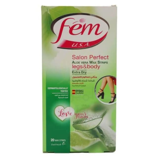 Fem Legs & Body Wax Strip Dry Skin Aloe Vera 20 Pieces
