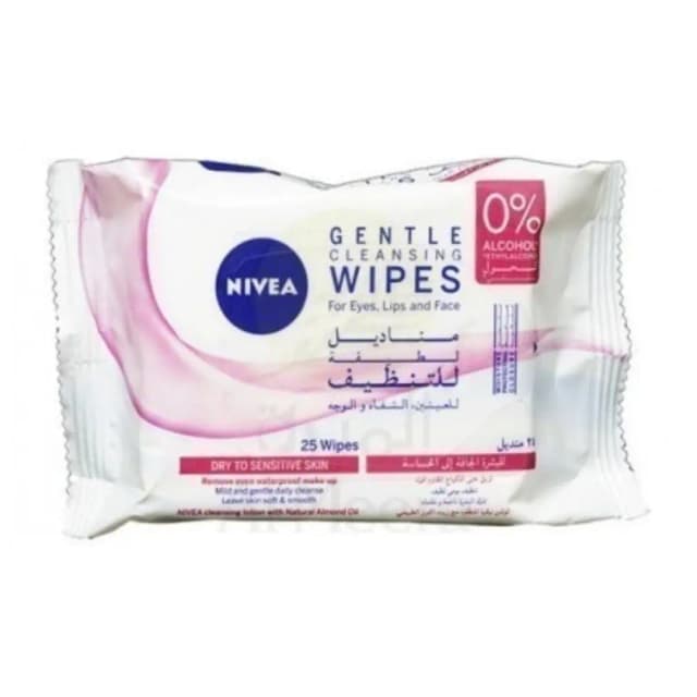 Nivea 3-in-1 Gentle Cleansing Face Wipes for Dry Sensitive Skin with Almond Oil 25 Wipes