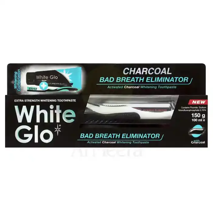 White Glo Toothbrush + Toothpaste Charcoal Bb Elmtr 150g