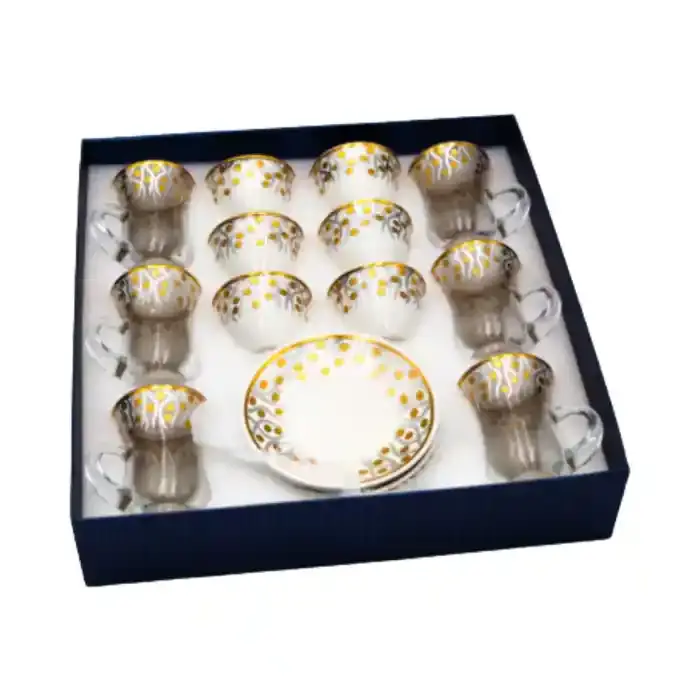 Al Rahal Glass Tea Cups Set 18-Piece Gold