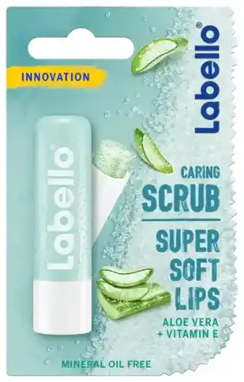 Labello Lip Caring Scrub Aloe Vera and Vitamin E with Natural Peeling Particles Gentle Exfoliation Soft Smooth Lips 4.8g