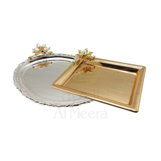 Hi-Luxe Round Serving Tray Silver-Gold