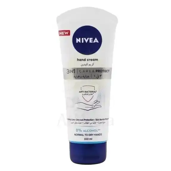 Nivea 3in1 Care and Protect Hand Cream with Nourishing Jojoba Oil and Antibacterial Protection Alcohol-Free 100ml