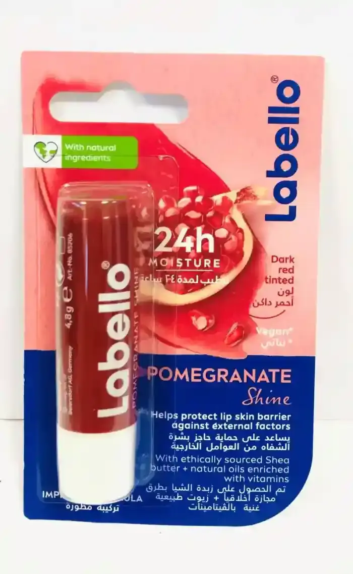 Labello Lip Balm Pomegranate Shine 24H Melt-In Moisture with Shea Butter and Natural Oils Enriched 4.8g