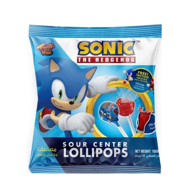 SONIC COLA SOUR LOLLIPOP W/ TATTOO 168G