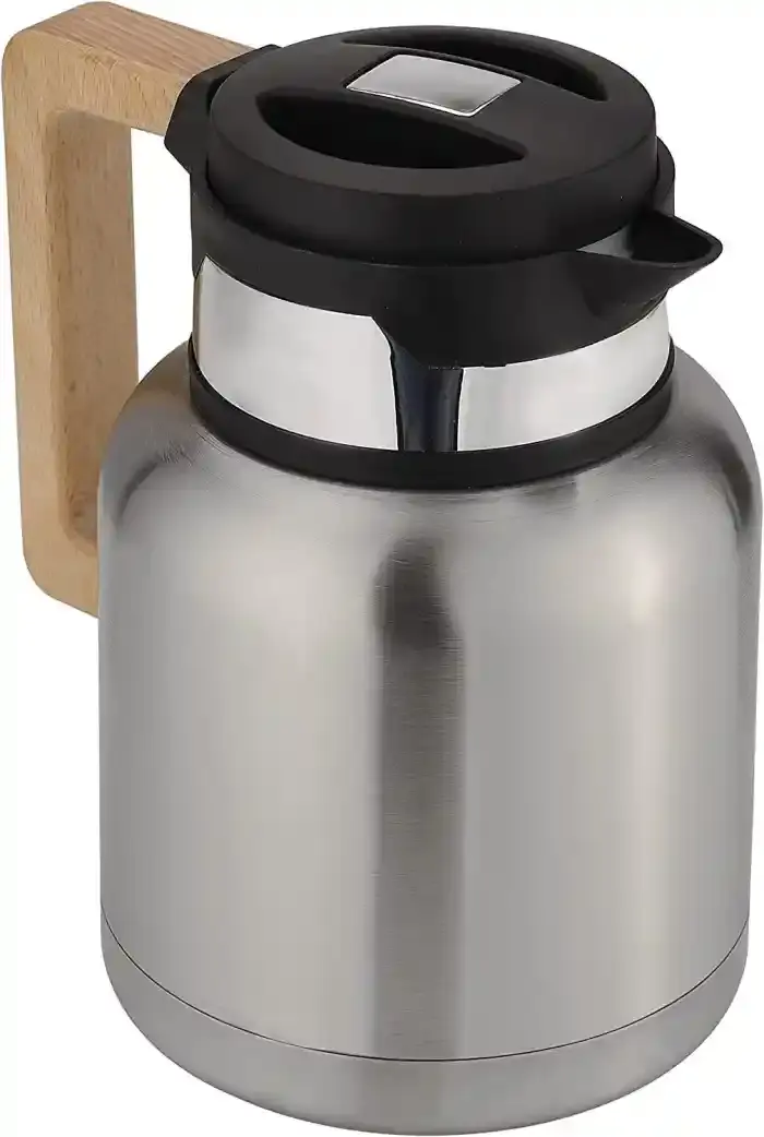 Royalford Stainless Steel Vacuum Jug with Wooden Handle, 1.2L