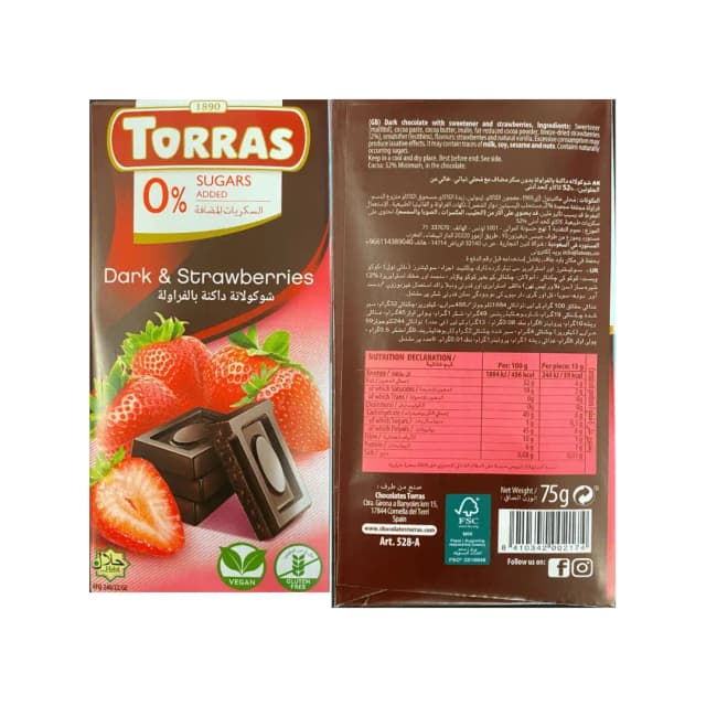 Torras 0% Sugar Chocolate Dark & Strawberry 75g