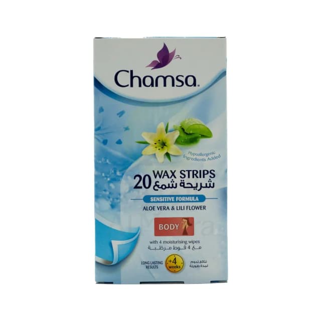 Chamsa Wax Strips Body Sensitive Formula with Aloe Vera & Lily Flower 20 Pieces