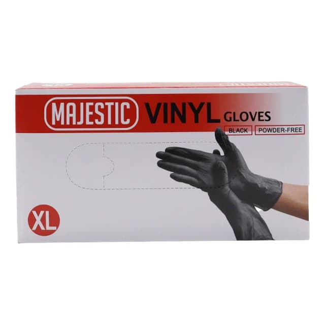 Majestic Vinyl Gloves X-Large Black 100Pcs