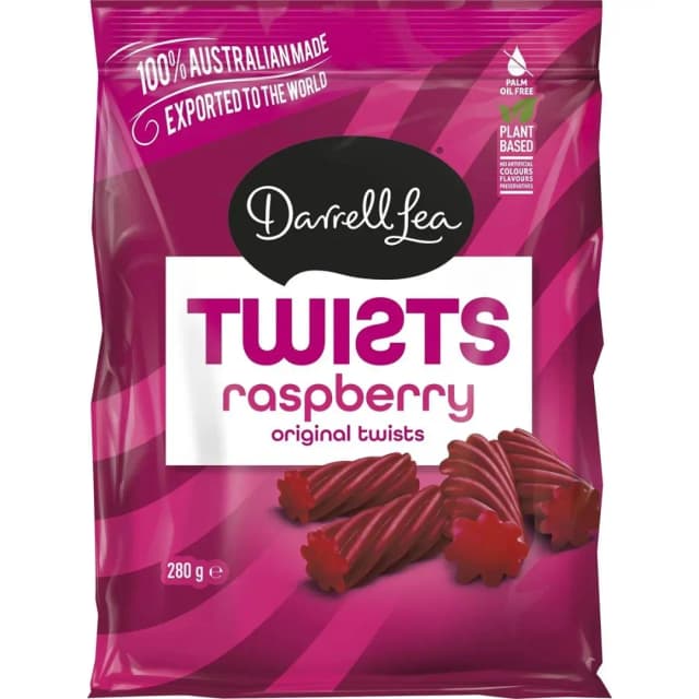 Darrell Lea Raspberry licorice Twists 280g