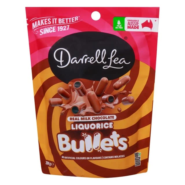 Darrell Lea Real Milk Chocolate Liquorice Bullets 204 g