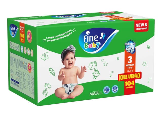 FINE BABY DIAPERS NO.3 MEDIUM 104 DIAPERS GIANT BOX