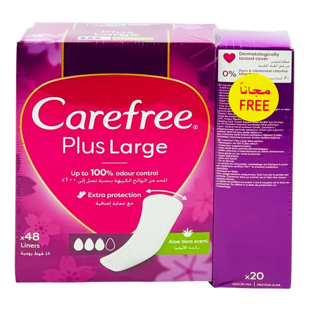CAREFREE ALOE LARGE FRESH SCENT PANTY LINER 48+20PCS FREE