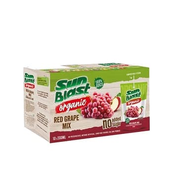 Sunblast 100% Organic Red Grape No added Sugar 200ml Pack of 10