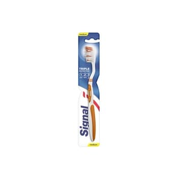 Signal Triple Protection Toothbrush Cleans Teeth And Massages Gums Medium Gentle Plaque Removal 1pcs