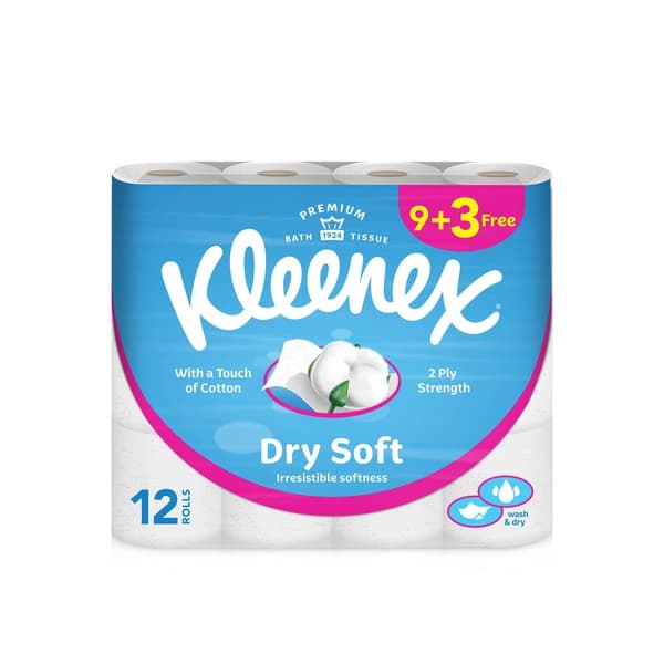 Kleenex Dry Soft Toilet Tissue Paper Roll 2ply 12 x 200s