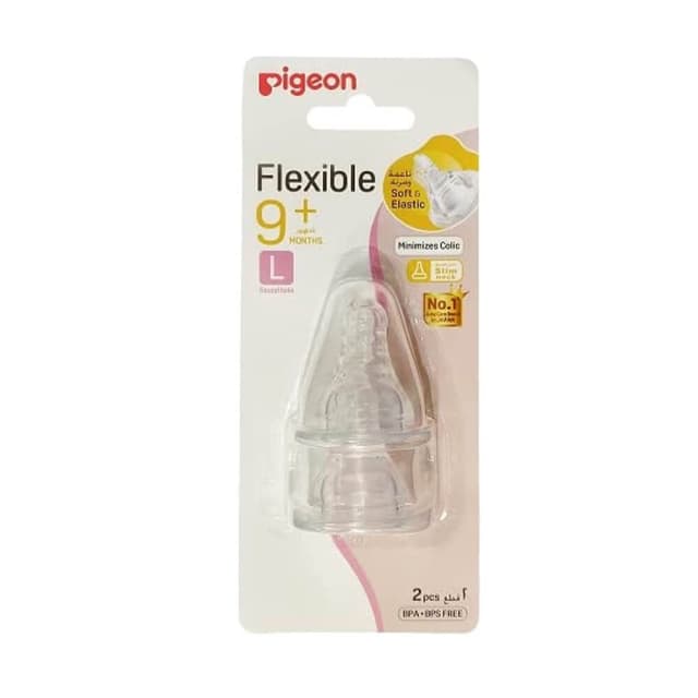 Pigeon Large Slim Neck Peristaltic Nipple (7+ Months), 2 Pieces